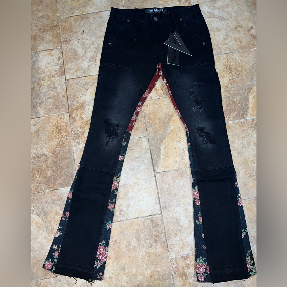 Flower Print Flared Jeans